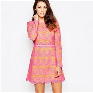 French Connection Pink & yellow lace dress size 2